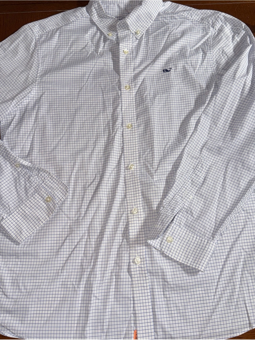 Vineyard Vines White Shirt with Blue Windowpane Check Size L